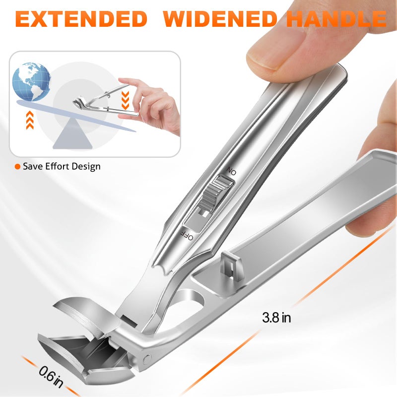 DRMODE Toenail Clippers for Seniors Thick Toenails, Upgrade Angled Head Large Toe Nail Clippers for Men with Wide Jaw Opening, Sharp Heavy Duty Fingernail Clipper Cutter with Catcher Long Handle - Silver - Image 4