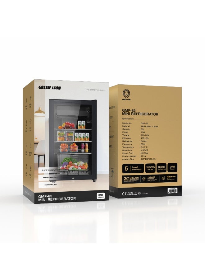 GREEN LION GMF-83 Mini Refrigerator 83L / Compact Fast Cooling fridge & Freezer / R600a refrigerant fridge / Low Noise / Glass Door Child Lock, Best For Home, Office, Bedroom, Cafe- Black - Image 2