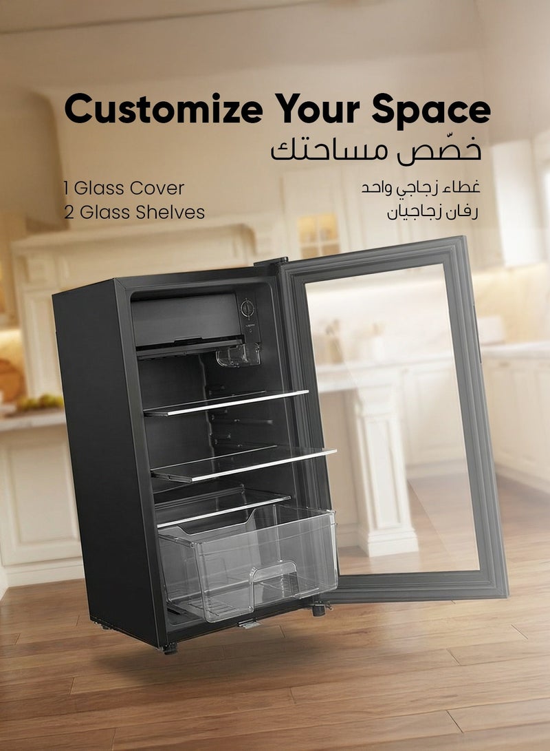GREEN LION Mini Refrigerator 83L with Compact Fridge & Freezer with Fast Cooling, Single Door Refrigerator With Glass Finish, Low Noise, Energy Efficient, Child Lock, Ideal for Home, Office, Kitchen, Bar, Bedroom & Café - Black - Image 3