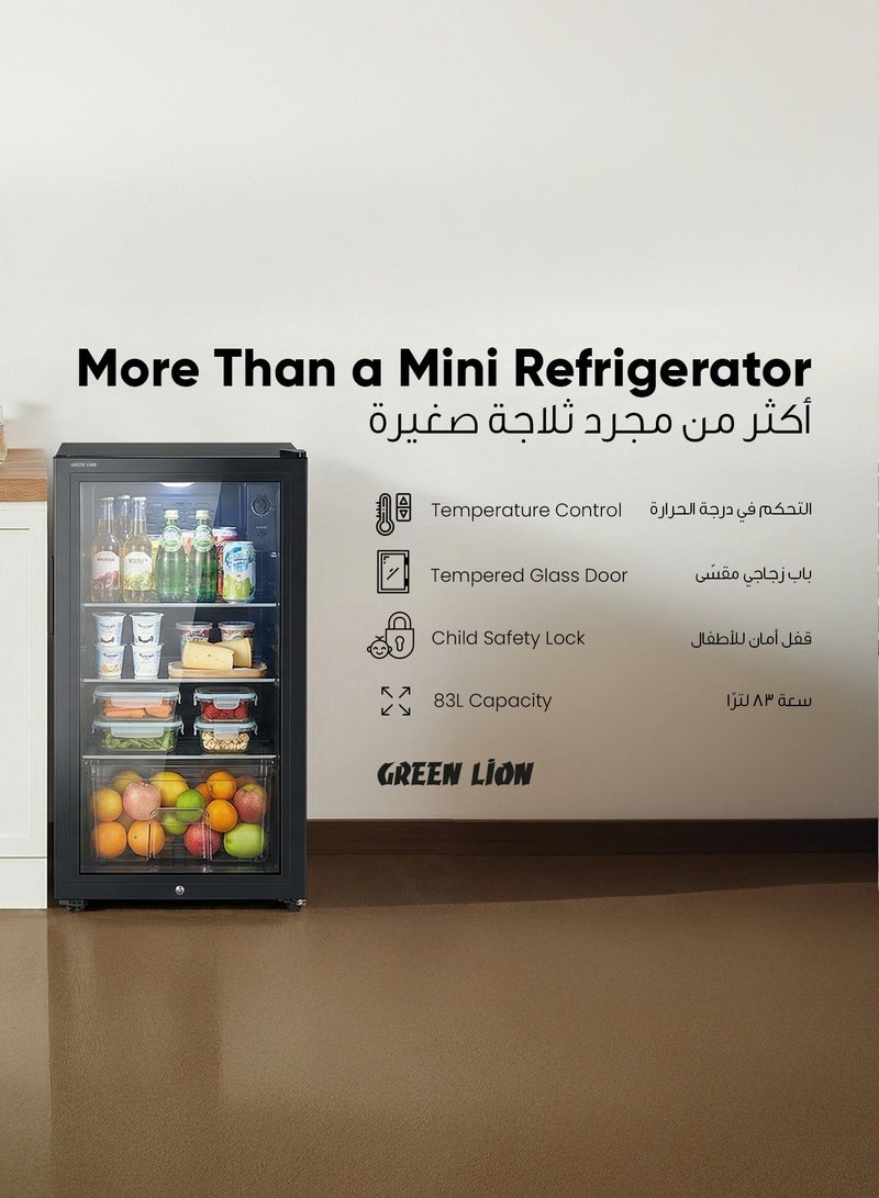 GREEN LION Mini Refrigerator 83L with Compact Fridge & Freezer with Fast Cooling, Single Door Refrigerator With Glass Finish, Low Noise, Energy Efficient, Child Lock, Ideal for Home, Office, Kitchen, Bar, Bedroom & Café - Black - Image 2