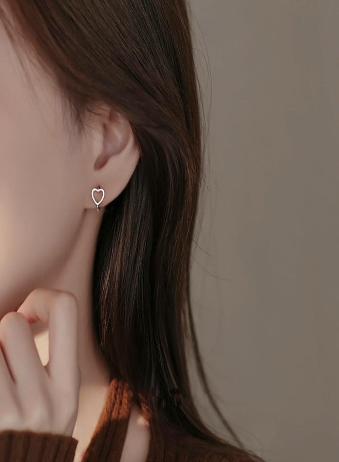 Reffeer Solid 925 Sterling Silver Love Heart Hoop Earrings Huggie for Women Teen Girls Heart Hoop Earrings Love Huggie (A-Silver) - Image 2