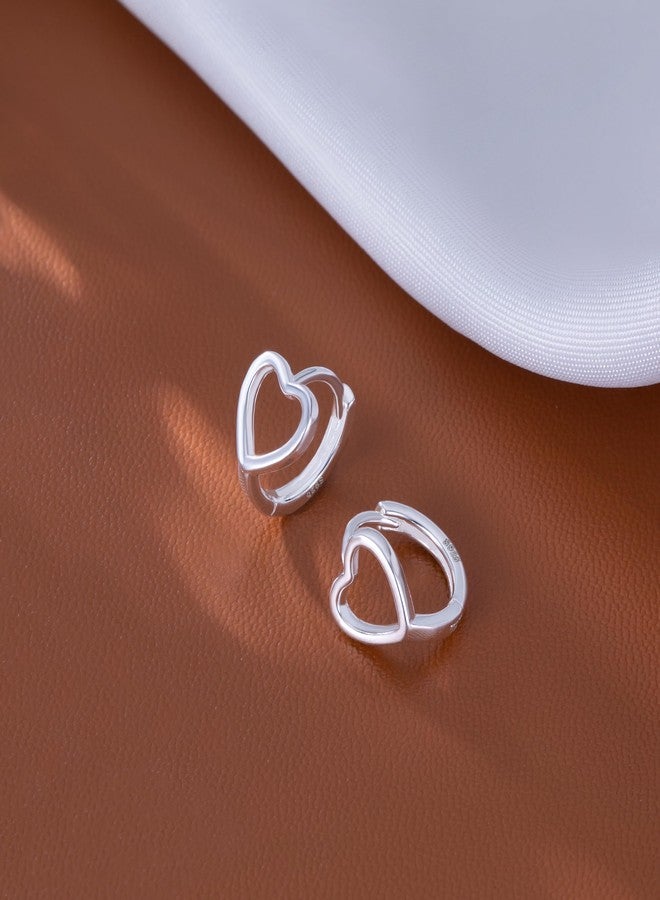 Reffeer Solid 925 Sterling Silver Love Heart Hoop Earrings Huggie for Women Teen Girls Heart Hoop Earrings Love Huggie (A-Silver) - Image 5