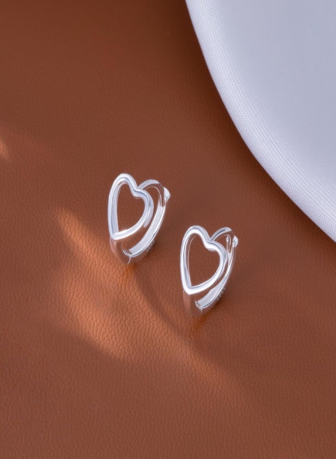Reffeer Solid 925 Sterling Silver Love Heart Hoop Earrings Huggie for Women Teen Girls Heart Hoop Earrings Love Huggie (A-Silver) - Image 4