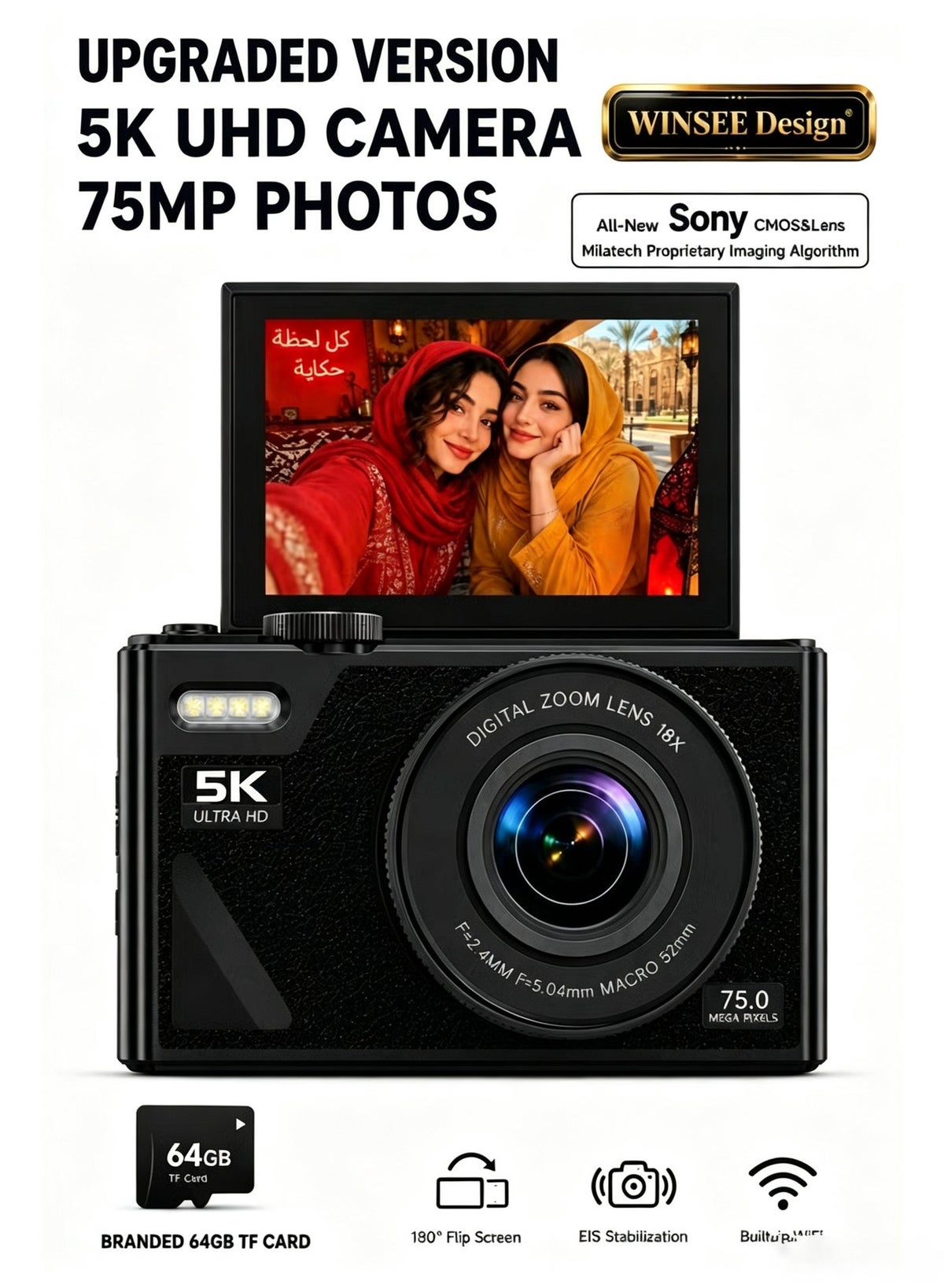 winsee Winsee Upgraded 5k Digital Camera 64GB Z737DF60AF614B1A1F5EAZ