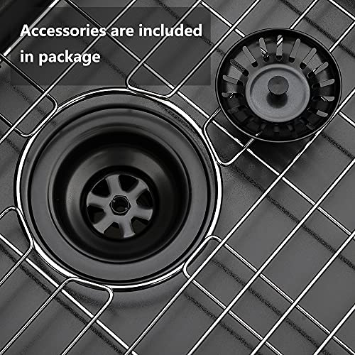 VALISY 25 x 22 Inch Black Kitchen Sink, Topmount Drop In Stainless Steel Single Bowl Kitchen Sink, 16 Gauge Extra-Thick Modern Bar Prep RV Laundry Sinks with Dish Grid and Basket Strainer - Image 5