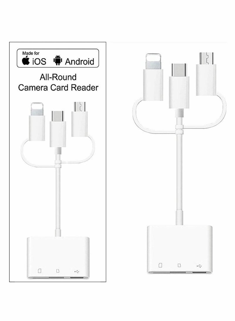 Memory Card Reader, 3 in 1 Multi Adapter Lightning/Type-C/OTG Reader to SD TF Converter with USB 2.0 for IOS 13.1 /Android/Windows, / TF/OTG Type-C/Micro/Lightning