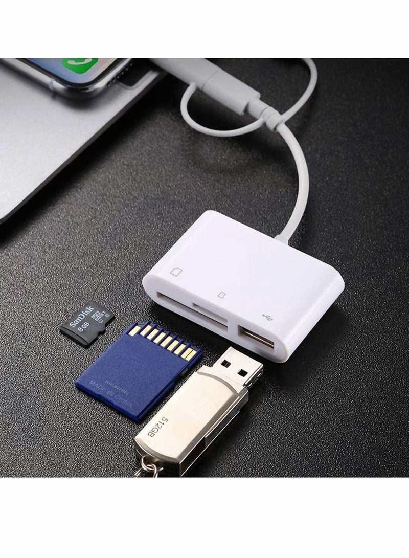 Memory Card Reader, 3 in 1 Multi Adapter Lightning/Type-C/OTG Reader to SD TF Converter with USB 2.0 for IOS 13.1 /Android/Windows, / TF/OTG Type-C/Micro/Lightning