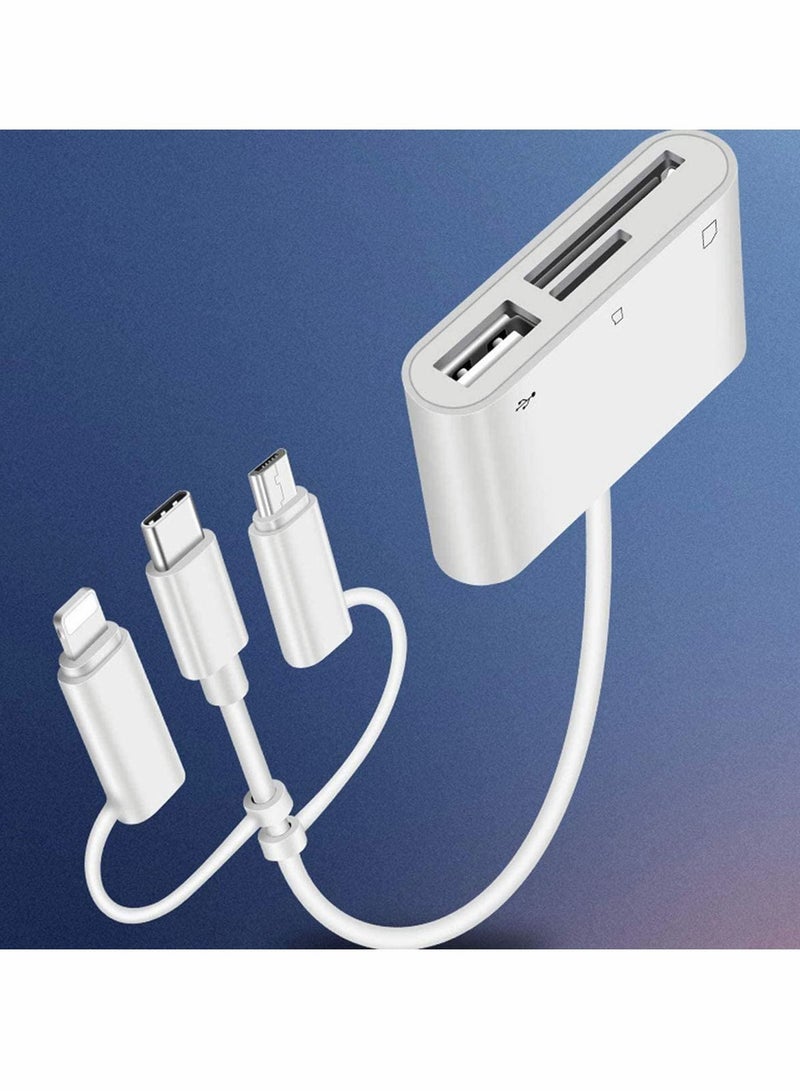 Memory Card Reader, 3 in 1 Multi Adapter Lightning/Type-C/OTG Reader to SD TF Converter with USB 2.0 for IOS 13.1 /Android/Windows, / TF/OTG Type-C/Micro/Lightning
