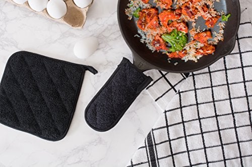 DII Basic Terry Collection Quilted 100% Cotton, Pan Handle, Black, 3 Piece - Image 4