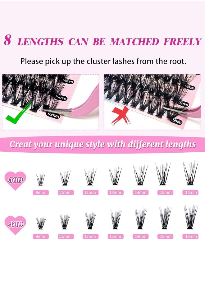 GUDOO - DIY Eyelash Extension Kit 280pcs Individual Lashes Cluster D Curl 9 to16mm Mix Lash Clusters with Lash Bond and Seal and Lash Applicator Tool for Self Application at Home 30D 40D 9 to 16MIX KIT - Image 1