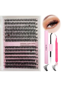DIY Eyelash Extension Kit 280pcs Individual Lashes Cluster D Curl 9 to16mm Mix Lash Clusters with Lash Bond and Seal and Lash Applicator Tool for Self Application at Home 30D 40D 9 to 16MIX KIT