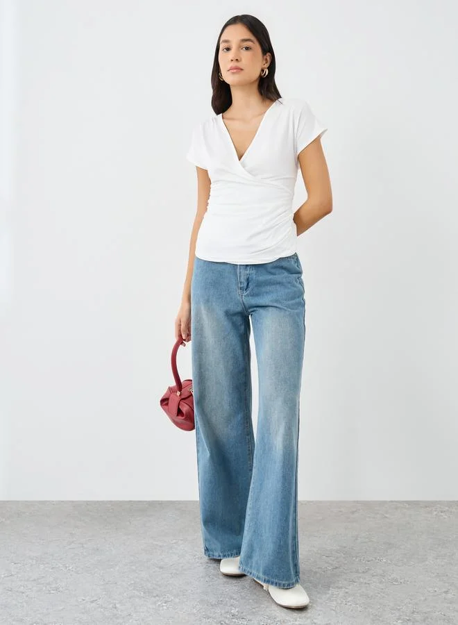ستايلي Styli Short Sleeve V Neck Knit Wrap Top
