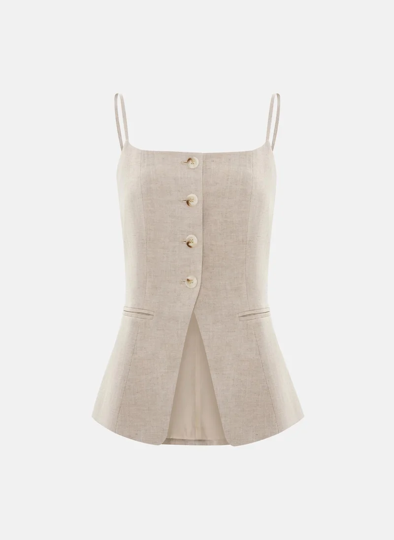 ليتشي بلوزة من الكتان بأزرار كبيرة