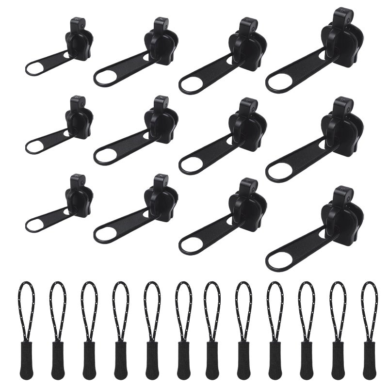 Pretwad 24 PCS Universal Zipper Repair Kit - 4 Size Double-Sided Zipper Sliders with Zippers Pull, Black Zippers Fix Repair Replacement Kit for Backpack, Jackets, Coats, Tents, Luggage, Bags - Image 1