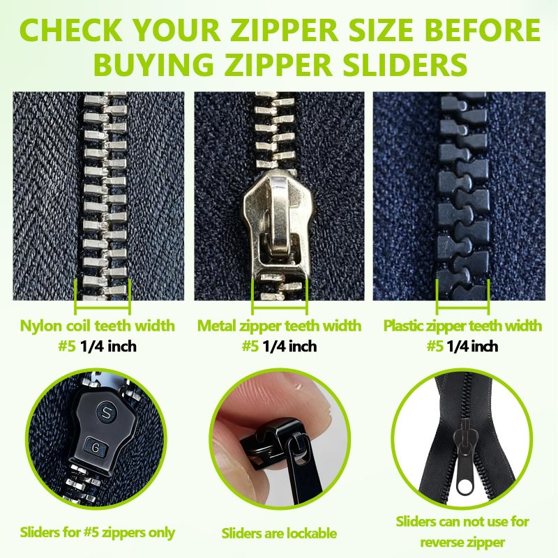 Pretwad 24 PCS Universal Zipper Repair Kit - 4 Size Double-Sided Zipper Sliders with Zippers Pull, Black Zippers Fix Repair Replacement Kit for Backpack, Jackets, Coats, Tents, Luggage, Bags - Image 5