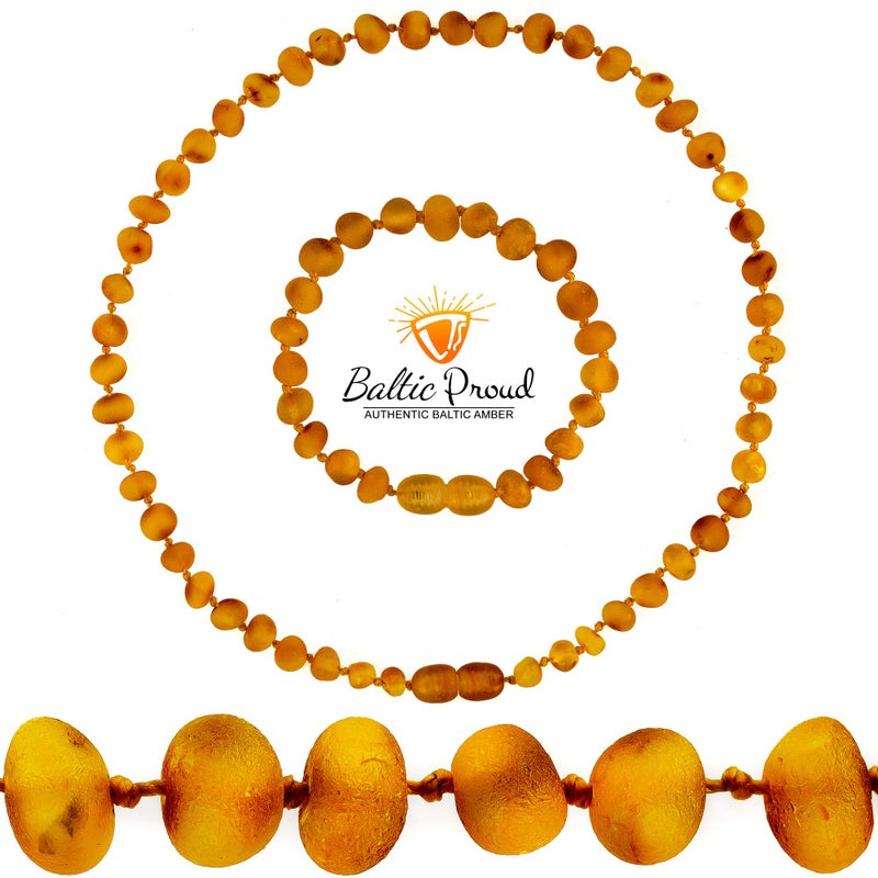 Baltic Proud Raw Amber Necklace and Bracelet Gift Set (Unisex Honey Raw 12.5 Inches/5.5 Inches) - Certified Premium Quality Raw Baltic Sea Amber - Image 2