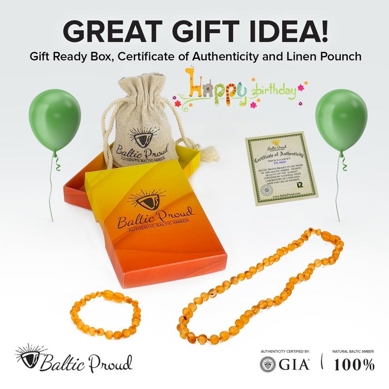 Baltic Proud Raw Amber Necklace and Bracelet Gift Set (Unisex Honey Raw 12.5 Inches/5.5 Inches) - Certified Premium Quality Raw Baltic Sea Amber - Image 5