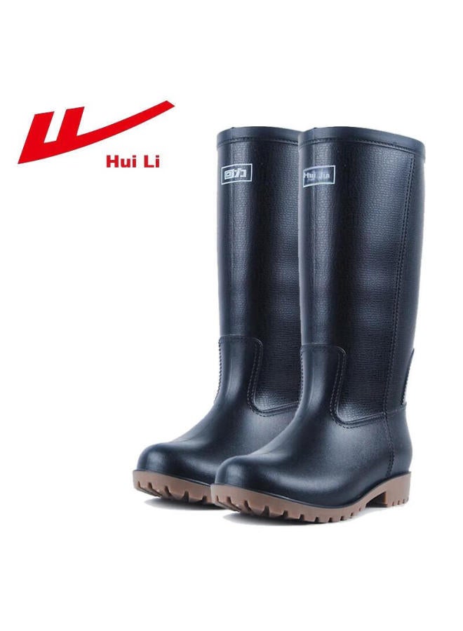 Warrior Huili Men's Mid-high Rain Boots, Adult Waterproof Shoes, Rubber Boots, Hxl128-b, Black High-top, Size 42 - Image 1