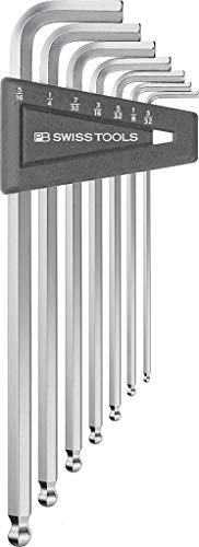 PB Swiss Tools Hex Key Set PB 212ZLH CN 100 Swiss Made 7Piece Long LWrench Key Set with Ball End Inch Sized 332 to 516 in Practical Holder - Image 1