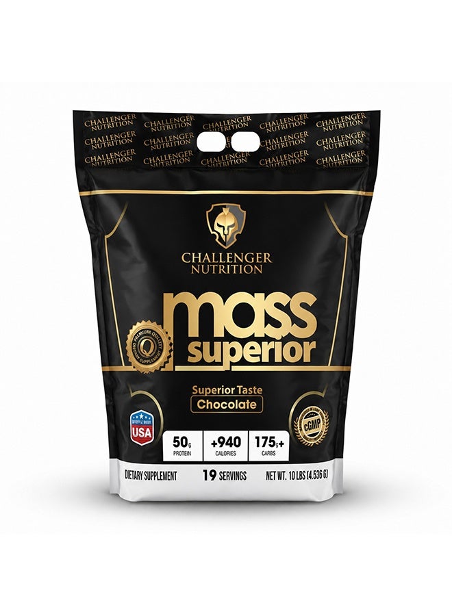 CHALLENGER NUTRITION Mass Superior Weight Gainer Powder - Chocolate Flavor - 10lb (4.53kg) - for Muscle Growth & Recovery - Image 1