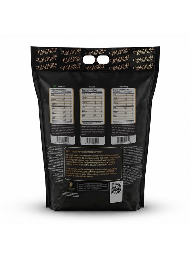CHALLENGER NUTRITION Mass Superior Weight Gainer Powder - Chocolate Flavor - 10lb (4.53kg) - for Muscle Growth & Recovery - Image 2