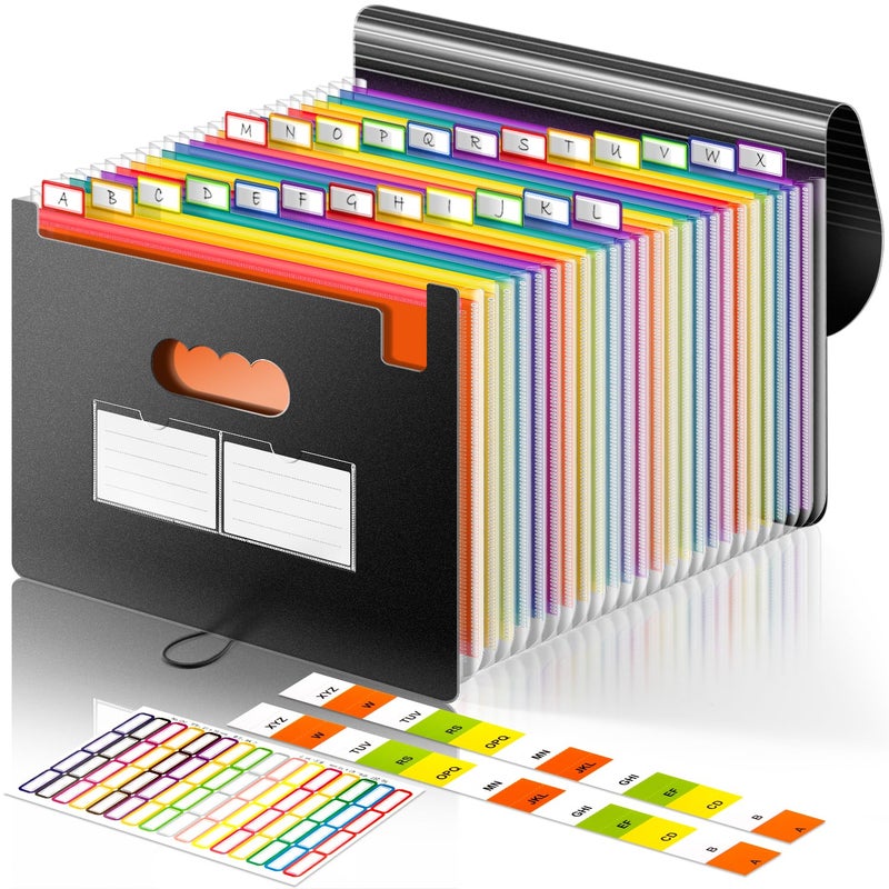 Timart Accordion File Organizer, 24 Pockets Expanding File Folder, Letter A4 Size Document Holder with Labels, Portable Monthly Paper Bill Tax Receipt Organizer for School, Home and Office - Black - Image 1