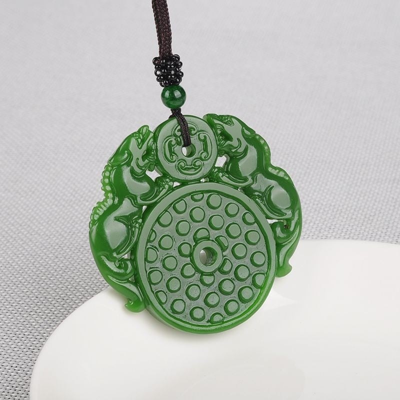 Qi Ta Xinjiang & Outer Mongolia Jade Pixiu Pendant - Double-Sided Antique Hollowed-Out Design - Image 2