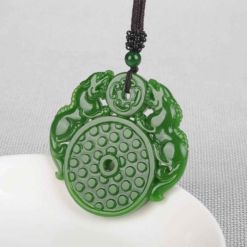 Qi Ta Xinjiang & Outer Mongolia Jade Pixiu Pendant - Double-Sided Antique Hollowed-Out Design - Image 1