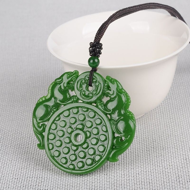 Qi Ta Xinjiang & Outer Mongolia Jade Pixiu Pendant - Double-Sided Antique Hollowed-Out Design - Image 4