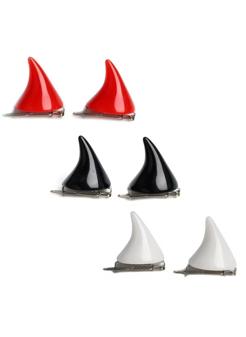 Oarkive - 6pcs Devil Horn Hair Clips Halloween Hair Clips Demon Horns Hair Clips Horn Clips Red White Black Small Little Clip on Horns Devil Horns Cute Devil Horn Barrettes for Halloween Cosplay Costume Party - Image 1