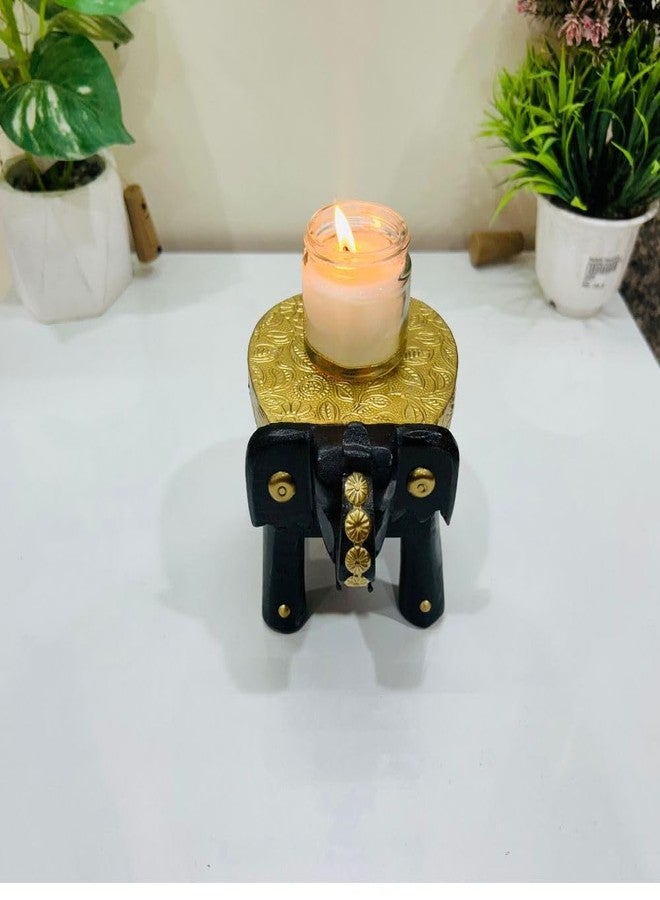 PEDEX - Handcrafted Wooden Table Decor Elephant Stool with Brass Embossed Top Decorative Showpiece for Home, Pooja, Living Room & Corner Table Decor | Ethnic Elephant Side Stool - Image 3
