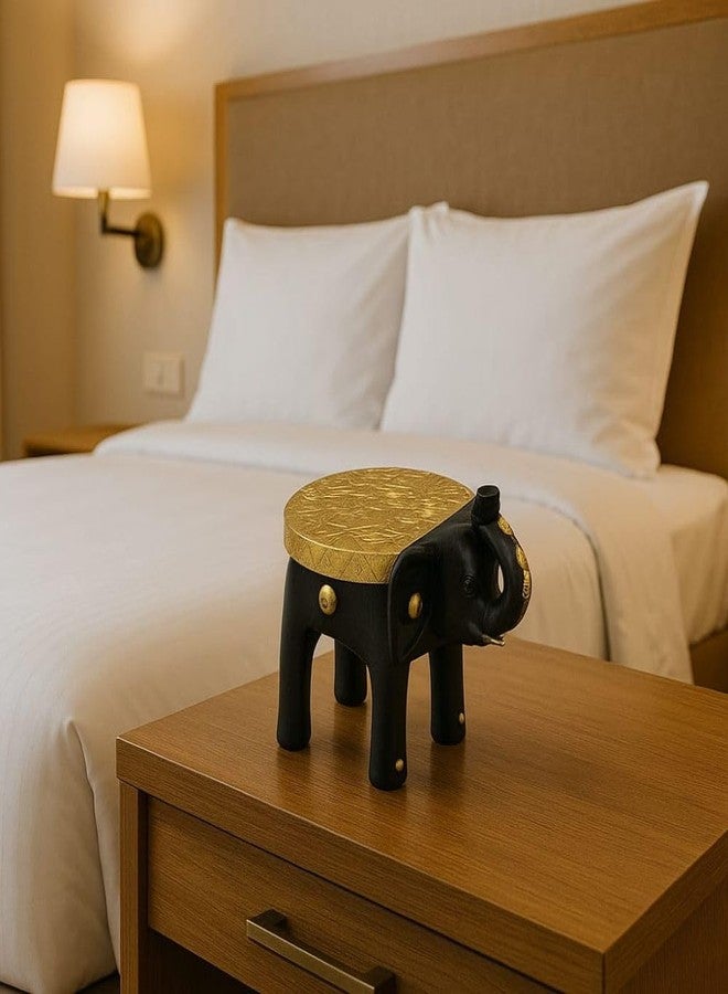 PEDEX - Handcrafted Wooden Table Decor Elephant Stool with Brass Embossed Top Decorative Showpiece for Home, Pooja, Living Room & Corner Table Decor | Ethnic Elephant Side Stool - Image 5