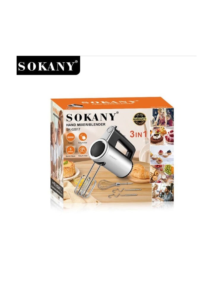 sokany - 3 IN 1 Stainless Steel Hand Mixer/Blender- 5Speed\800W(SK-02017) - Image 1