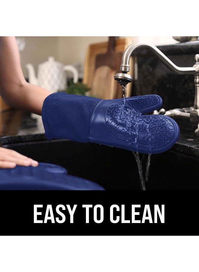 HOMWE Professional Silicone Oven Mitt, Oven Mitts With Quilted Liner, Heat Resistant Pot Holders, Flexible Oven Gloves, Blue, 1 Pair, 13.7 Inch  - Image 2