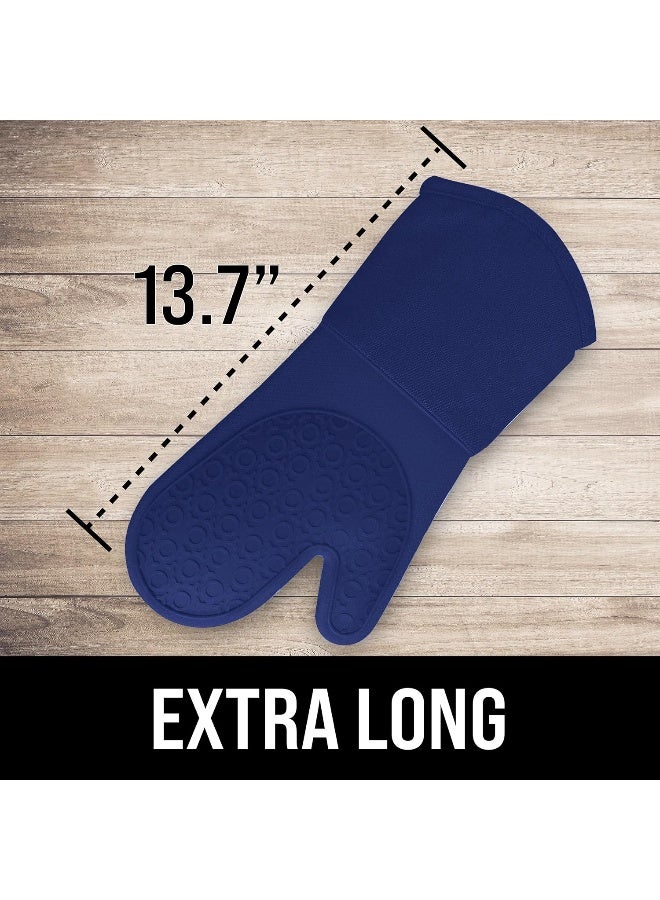 HOMWE Professional Silicone Oven Mitt, Oven Mitts With Quilted Liner, Heat Resistant Pot Holders, Flexible Oven Gloves, Blue, 1 Pair, 13.7 Inch  - Image 3