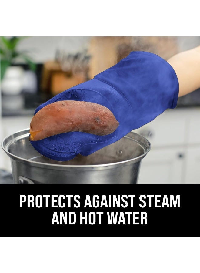 HOMWE Professional Silicone Oven Mitt, Oven Mitts With Quilted Liner, Heat Resistant Pot Holders, Flexible Oven Gloves, Blue, 1 Pair, 13.7 Inch  - Image 1