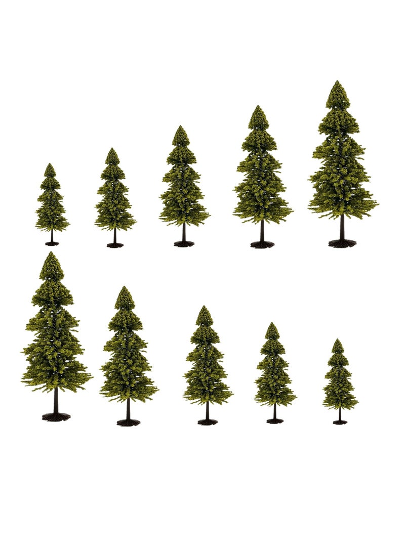 10pcs Mixed Size Green Scenery Landscape Model Trees, Miniature Pine and Cedar Trees for Train Scenery, Architecture, DIY Dioramas, and Decoration  - Image 1