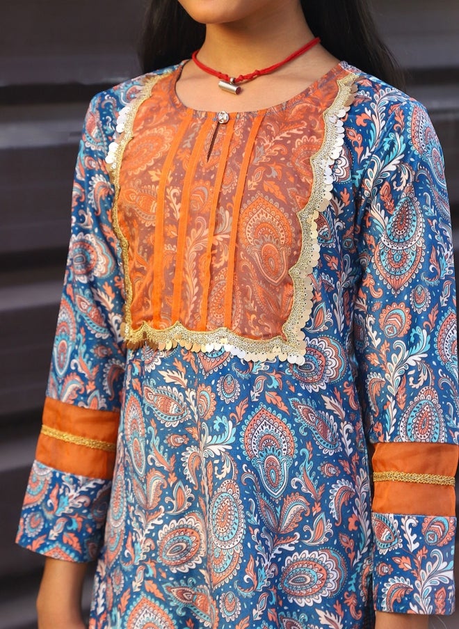 أيه كيه إس طقم كورتا بناتي مخمل مطبوع بنقوش عرقية - Image 2