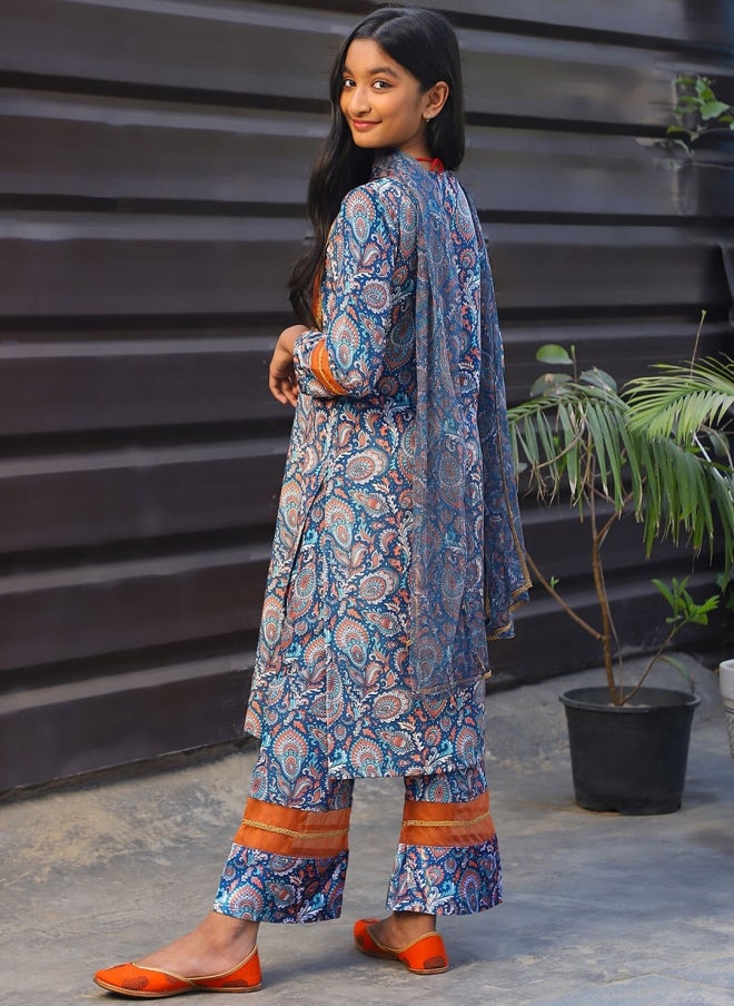 أيه كيه إس طقم كورتا بناتي مخمل مطبوع بنقوش عرقية - Image 4