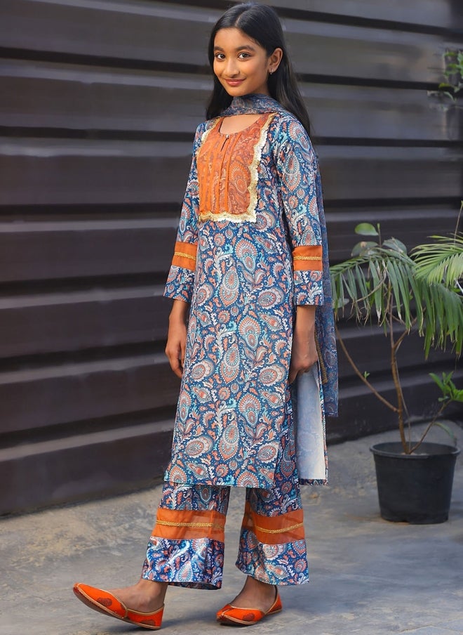 أيه كيه إس طقم كورتا بناتي مخمل مطبوع بنقوش عرقية - Image 5