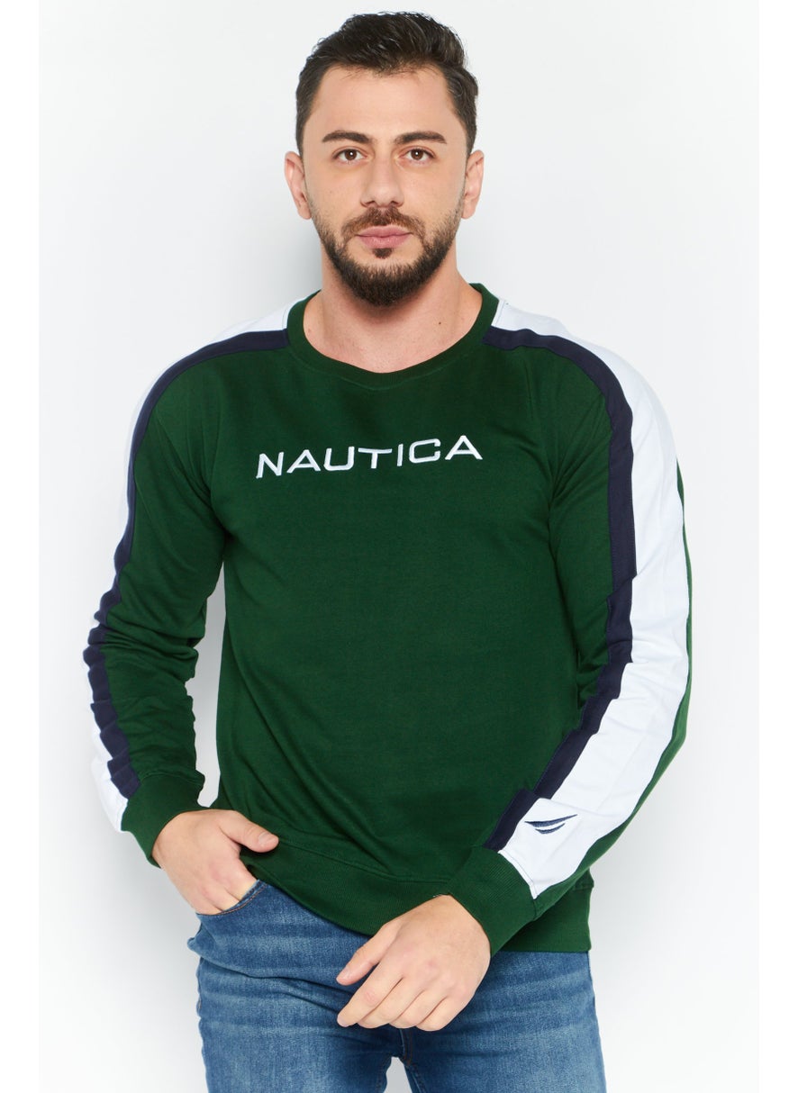 NAUTICA Men Crew Neck Long Sleeve Brand Logo Sweatshirt, Green  - Image 1