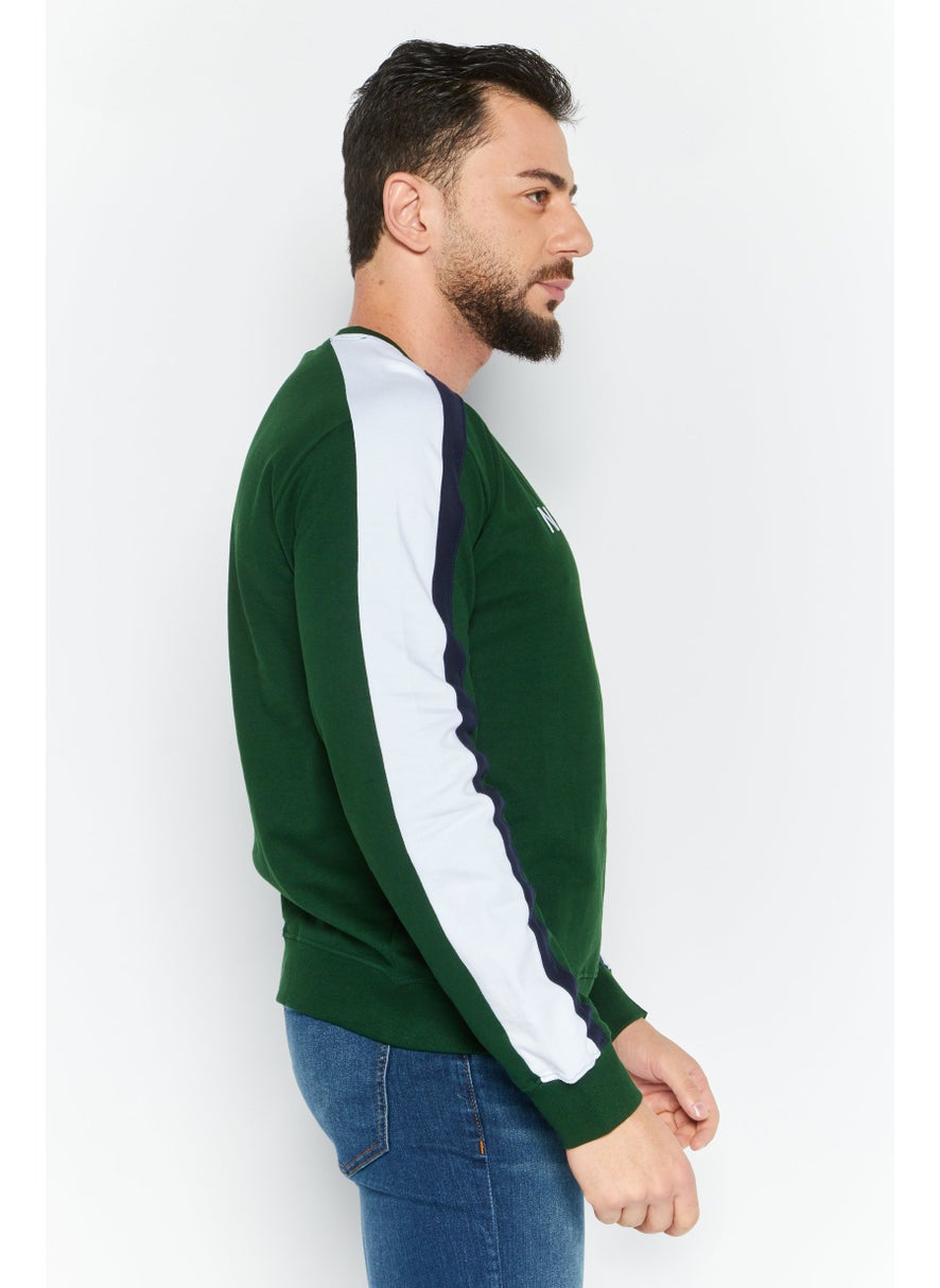 NAUTICA Men Crew Neck Long Sleeve Brand Logo Sweatshirt, Green  - Image 3