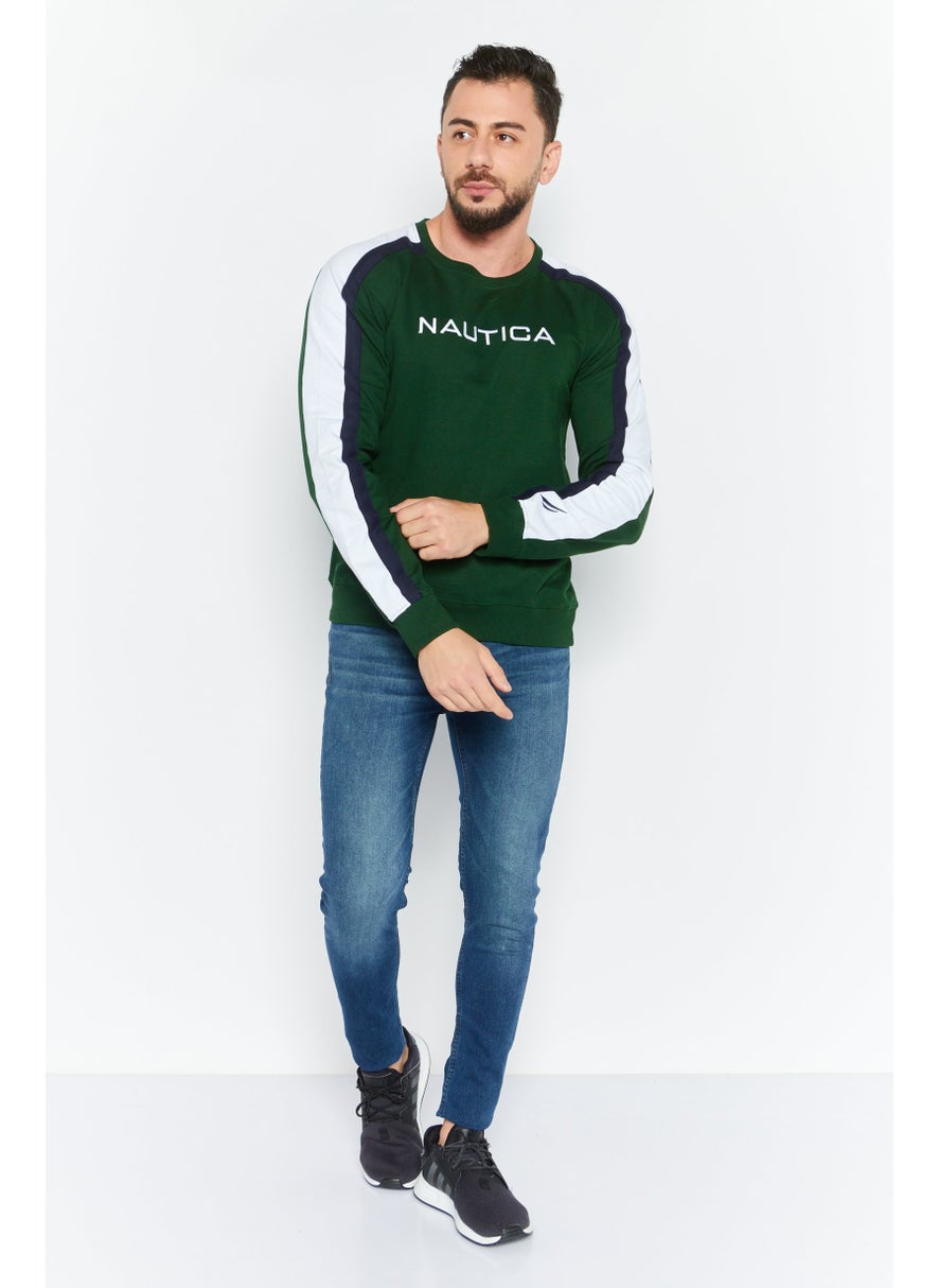 NAUTICA Men Crew Neck Long Sleeve Brand Logo Sweatshirt, Green  - Image 2