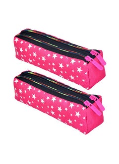Kuber Industries Kuber Industries Pencil Pouch | Rexine Stationary Pouch | 2 Zipper Pencil Utility Pouch | Pen-Pencil Box for Kids | Star Pencil Pouch | Pack of 2 | Pink  - Image 1