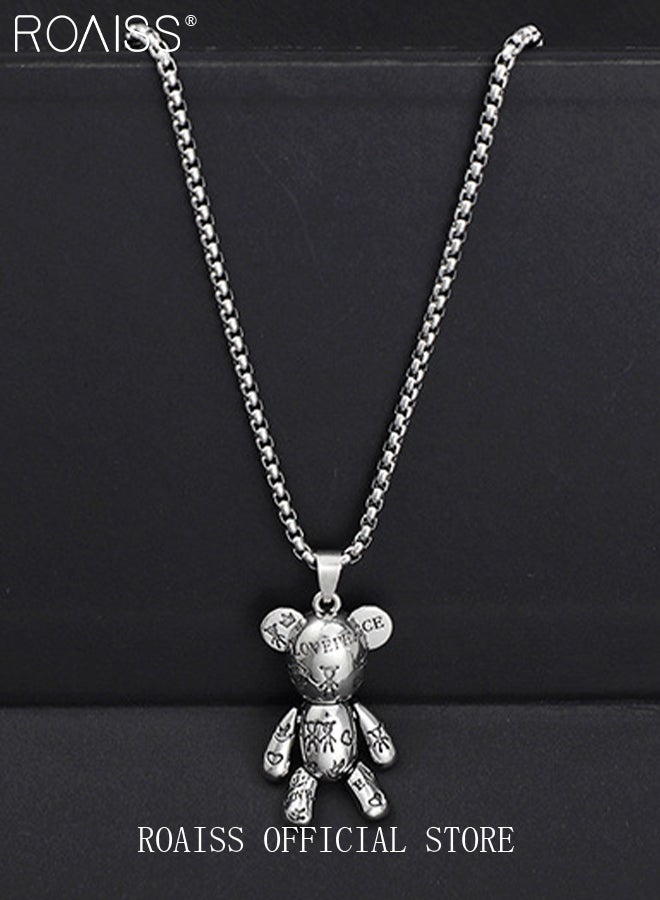 roaiss 2 Piece Necklace Set for Men Ins Cool Bear and Robot Necklace Men Women Pendant Sweater Chain Boys' Jewelry Hip Hop Necklace  - Image 3