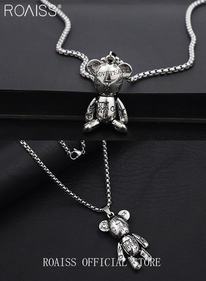 roaiss 2 Piece Necklace Set for Men Ins Cool Bear and Robot Necklace Men Women Pendant Sweater Chain Boys' Jewelry Hip Hop Necklace  - Image 4