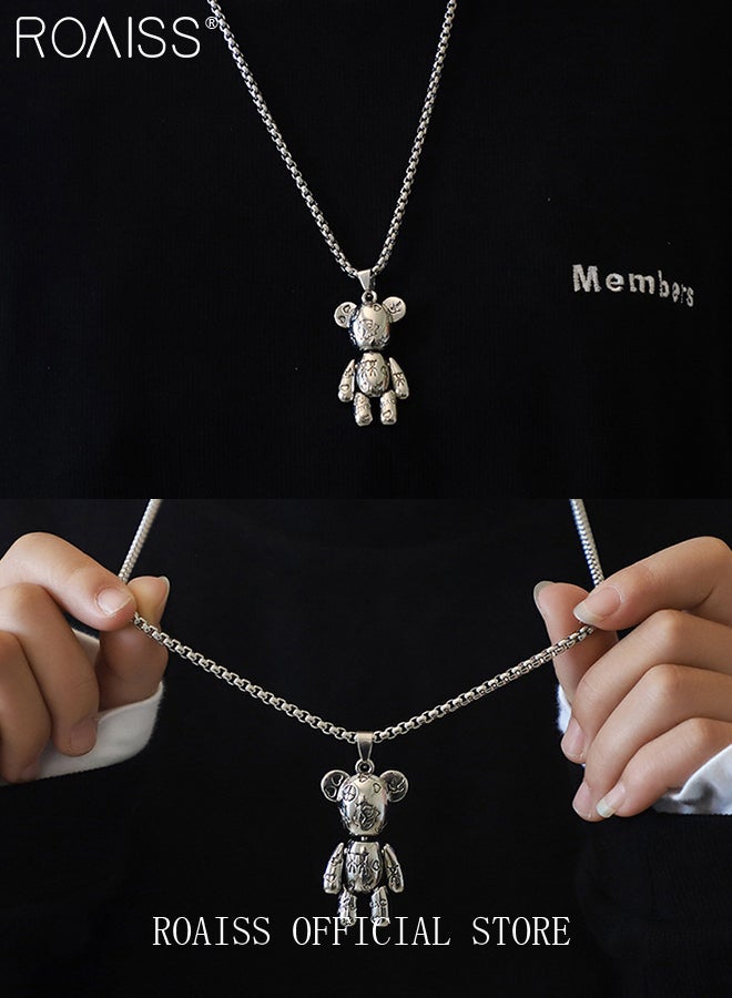 roaiss 2 Piece Necklace Set for Men Ins Cool Bear and Robot Necklace Men Women Pendant Sweater Chain Boys' Jewelry Hip Hop Necklace  - Image 5