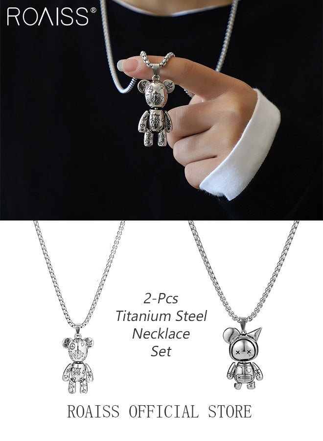roaiss 2 Piece Necklace Set for Men Ins Cool Bear and Robot Necklace Men Women Pendant Sweater Chain Boys' Jewelry Hip Hop Necklace  - Image 1