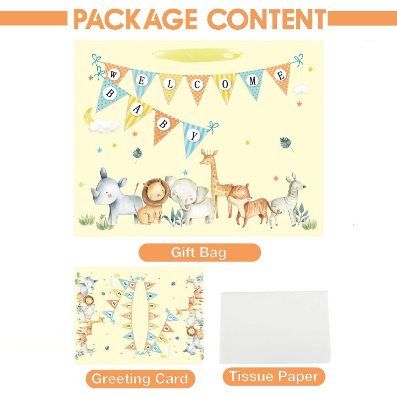 Laidans 13" Large Baby Boy Girl Gift Bag for Baby Shower with Tissue Paper and Greeting Card (Yellow) - Image 2