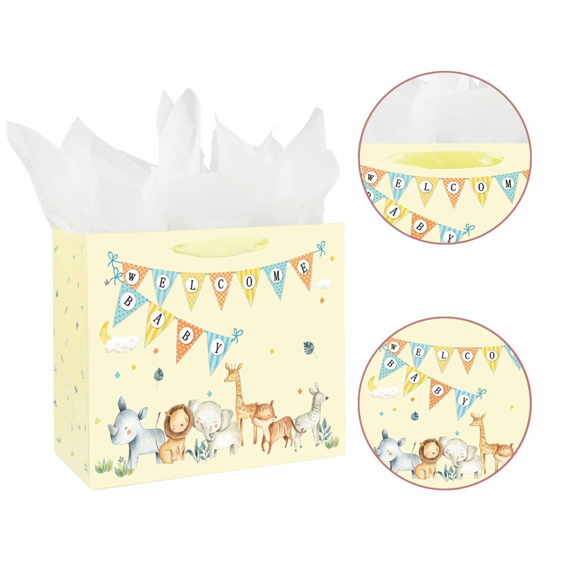 Laidans 13" Large Baby Boy Girl Gift Bag for Baby Shower with Tissue Paper and Greeting Card (Yellow) - Image 4
